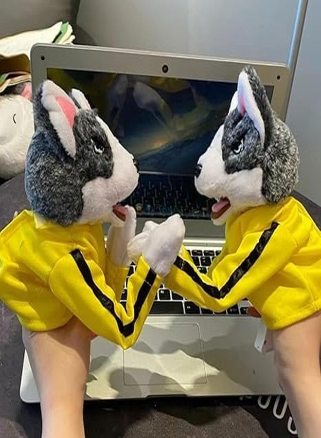 BITTZOOT دمية كلب هاسكي بقفازات لعبة كونغ فو من بيتزوت، ألعاب قطيفة للأطفال، دمية كلب يدوية جديدة لعام 2024، لعبة جرو كونغ فو حركية، دمية ملاكمة يدوية تفاعلية، هدية ممتعة - Image 2